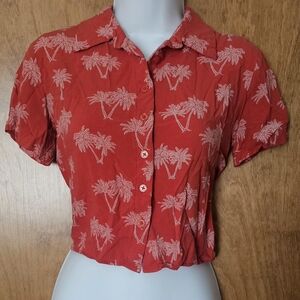 Forever 21 Red Palm Print Button Down Shirt